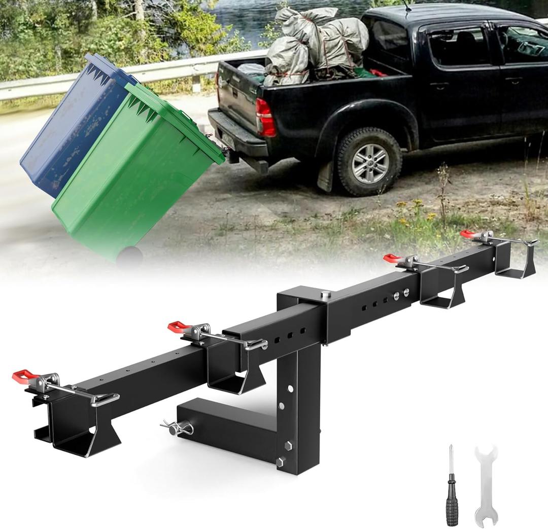 Dual Trash Can Hauler Hitch - Enhanced Thickness, Adjustable Heavy-Duty Steel Garbage Can Towing Rack with Lock Structure, Compatible with 2" Receivers for Pickup Trucks/ATVs/SUVs/Lawn Tractors