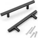 KNOBWELL 6 Pack 3-3/4" Black Drawer Pulls, T Bar Modern Kitchen Cupboard Handles Bathroom Cabinet Pulls, Round Black Handles 5-9/10 Inch Length