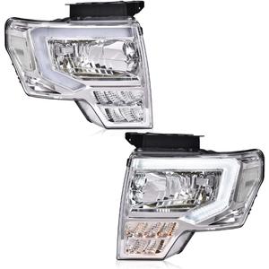 PIT66 LED Front Headlight Assembly Fit Ford F150 2009-2014 | Driver & Passenger Side Headlamps Replacement, Clear Lens, Chrome Housing, Clear Reflector