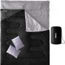 Tuphen Double Sleeping Bag, Sleeping Bag with 2 Pillows, Queen Size XL Bag for 2 People, Cold Warm Weather- 3 Seasons, Waterproof Adults for Camping, Backpacking or Hiking (Black Grey)