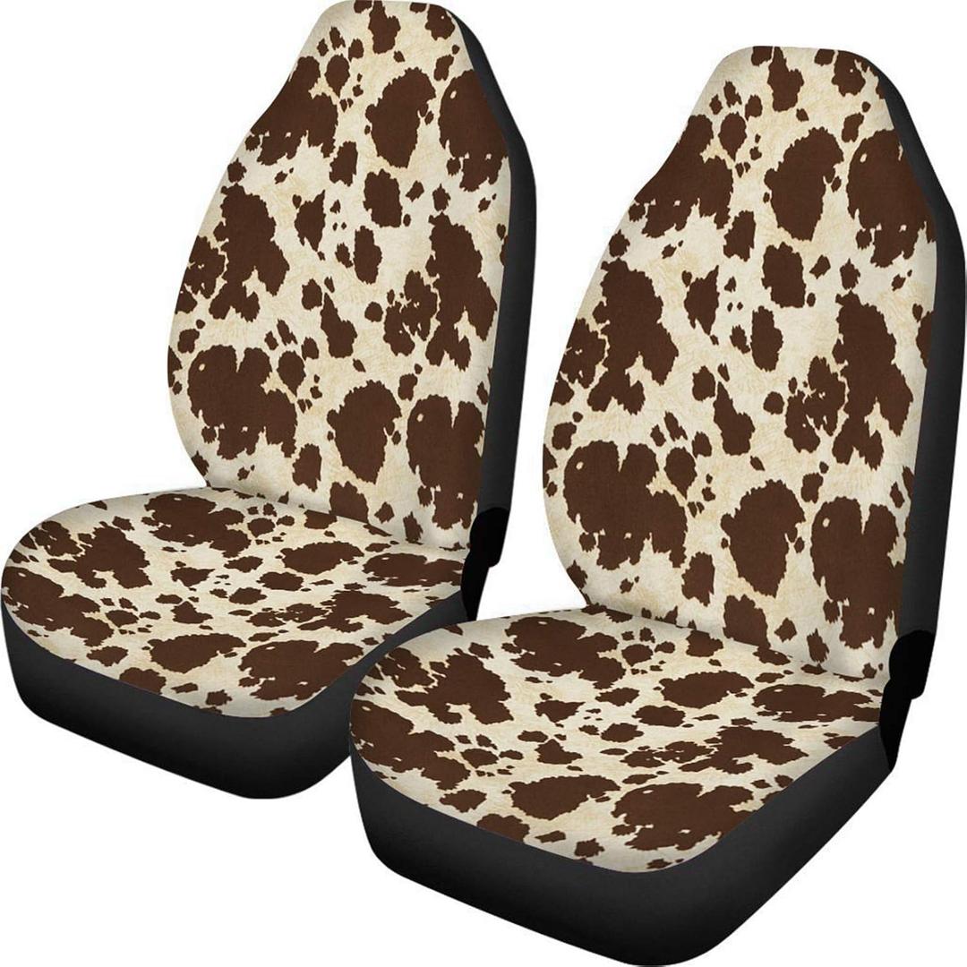 Dreaweet Brown Cow Print Seat Covers for SUV Car Trucks,Cute Car Accessories for Women,2 Pieces Car Seat Covers Front Seats Only,Waterproof Car Seat Protector
