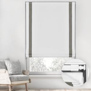 LazBlinds No Tools No Drill Cordless Roman Shades for Windows, Blackout Thermal Insulated UV Blocking Window Blinds, Room Darkening Fabric Blinds for Indoor Windows, 22'' W x 64'' H, White-Grey