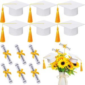 Breling 12 Pcs White and Gold Graduation Centerpiece Sticks Felt Graduation Scroll Diploma and Grad Cap with Tassel Decor 2026 Table Toppers Centerpiece Party Supplies for Grad Party Decorations