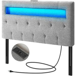 GREENSTELL Headboard for Twin Size Bed with 60,000 DIY Color of LED Light, USB & Type C Post, Attach Frame, Height Adjustable, Gray Wall Mounted Head Boards Only, Sturdy & Stable, Comfortable, Twin GREENSTELL Headboard for Twin Size Bed with 60,000 DIY Color of LED Light, USB & Type C Post, Attach Frame, Height Adjustable, Gray Wall Mounted Head Boards Only, Sturdy & Stable, Comfortable, Twin