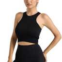 Lmprint Women's Ribbed Crop Tank Top, Sleeveless Racerback, Square Neck, Black, Fitted S/M