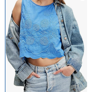 Embroidery Flower Tank Tops for Women Y2K Sleeveless Square Neck Tie Up Cropped Vest Summer Chic Going Out Blouse, Size M