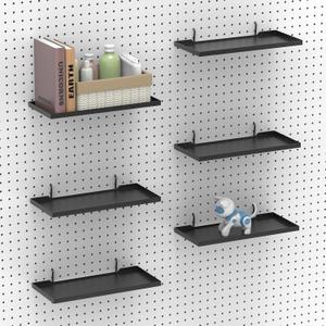13X6 Inch Pegboard Shelves Set of 6, Metal Peg Board Shelves Accessories, Flat Display Shelves for Pegboard, Metal Retail Display for Storage and Organization, Black