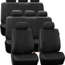 FH Group Three Row Car Seat Covers Deluxe Leatherette with 8 Seater, Airbag Compatible and Rear Split - Universal Fit for Cars Trucks & SUVs Black