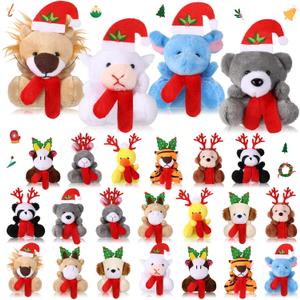 Jenaai 24 Pcs Mini Christmas Stuffed Animals Bulk Small Christmas Tree Decor Animals Hanging Santa Elk Keychain Doll for Xmas Holiday Exchange Gifts Party Favors