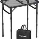 VINTEAM Camping Folding Grill Table | 3 Adjustable Heights | Lightweight, Portable Aluminum Table for BBQs, Picnic, and Outdoor Use | Mesh Desktop, 66lbs Weight Capacity
