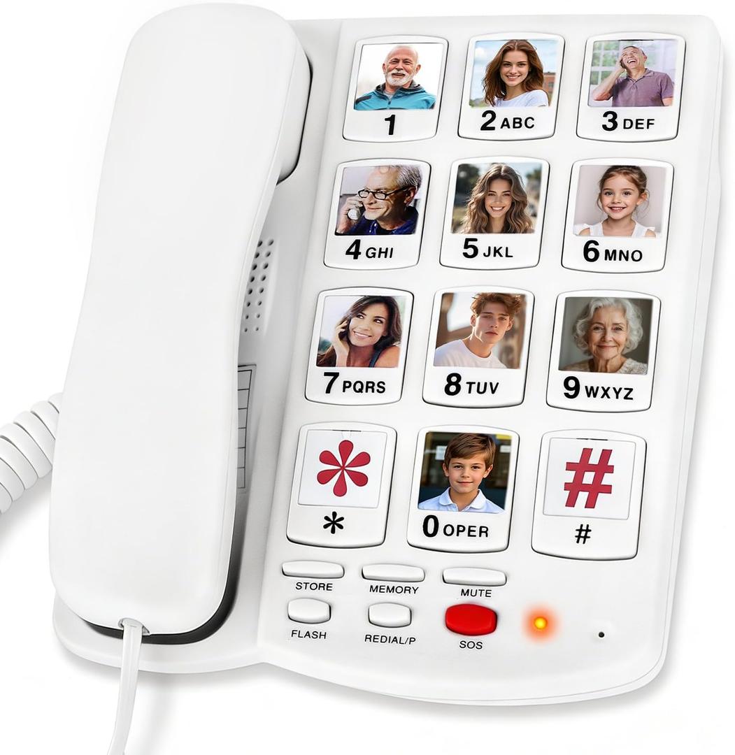 Big Button Phone for Seniors,10 One-Touch Dialing Corded Landline Telephone