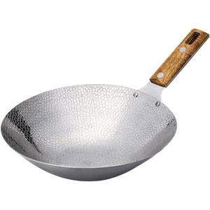 Cabilock Stainless Steel Wok with Wooden Handle 10.2 Inch Frying Pan for Stir Fry Cooking Kitchen Cookware Pot for Home and Restaurant Use