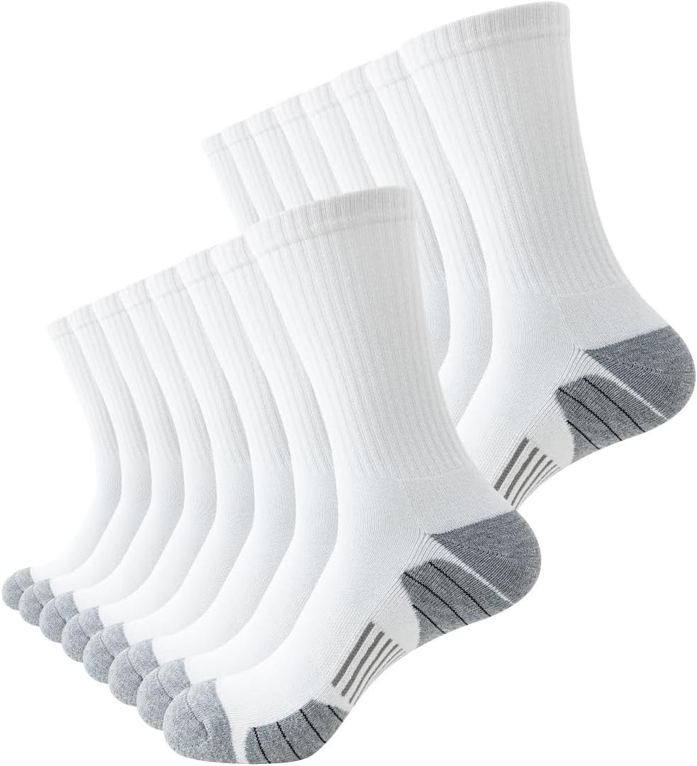 JOYNE 8 Pairs Mens Athletic Crew Socks Cushion Running Work Breathable Outdoor Socks for Men (White)