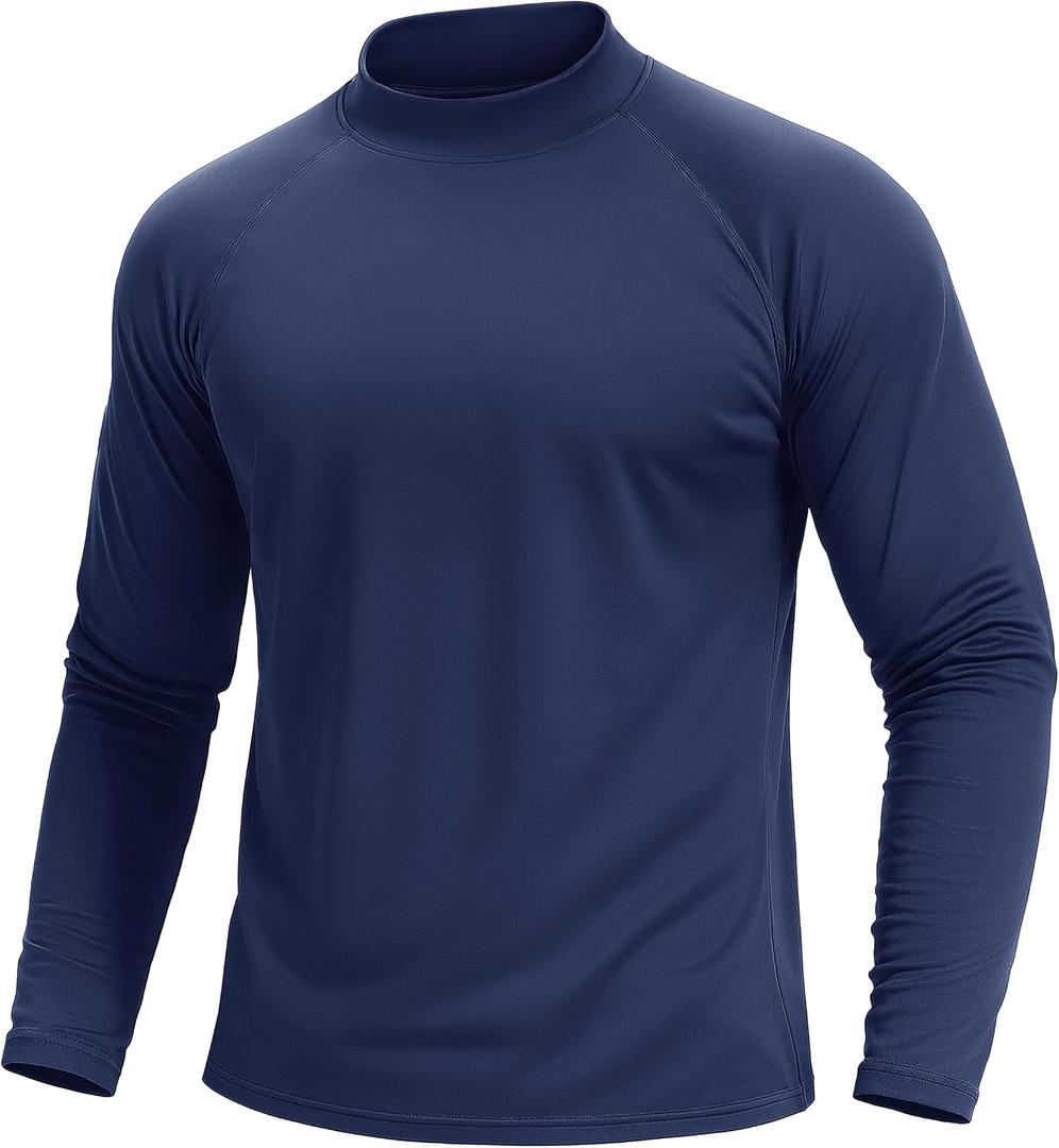 TACVASEN Mens Thermal Fleece Shirt Mock Turtle Neck Base Layer Long Sleeve Athletic Warm Undershirt Winter Running Tops (Blue, L)