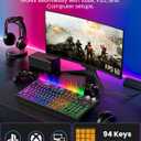 SABLUTE Quiet Wired Gaming Keyboard, 94-Key RGB Keyboard with Sound-Reactive Light Bar, Volume Control Knob, Anti-Ghosting, Compact Keyboard with Numpad for PC, for PS5, for Xbox, Black