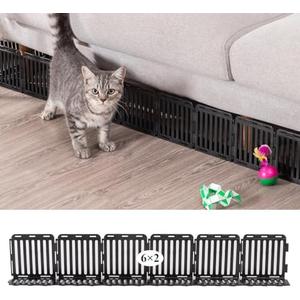Under Couch Blocker for Toys 6" H, Plastic Under Furniture Gap Protector for Pets Blocker with Retainer, Spliced Barrier to Block Cats and Dogs for Bed Sofa Clearance (Black 12 Pack 6 Feet)