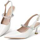 QXQDQY Women's Slingback Kitten Heel Pointed Toe Dress Pumps Shoes Pointed Closed Toe Ankle Strap Elegant Wedding Pumps Formal Comfortable Shoes White Size 7