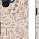 for iPhone 16 Plus Case Cute  Wireless Charging Compatible  Dual-Layer Shockproof Protection with Stylish Wildflower Design  Protective Cover for Women - Beige Botanical Floral