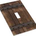 Rustic Brown Wood Barn Door Farmhouse Light Switch Cover Plate Single Toggle 1 Gang Wall Plate Country Decorative Electrical Faceplate for Kitchen Home Decor Accessories 5" x 3"