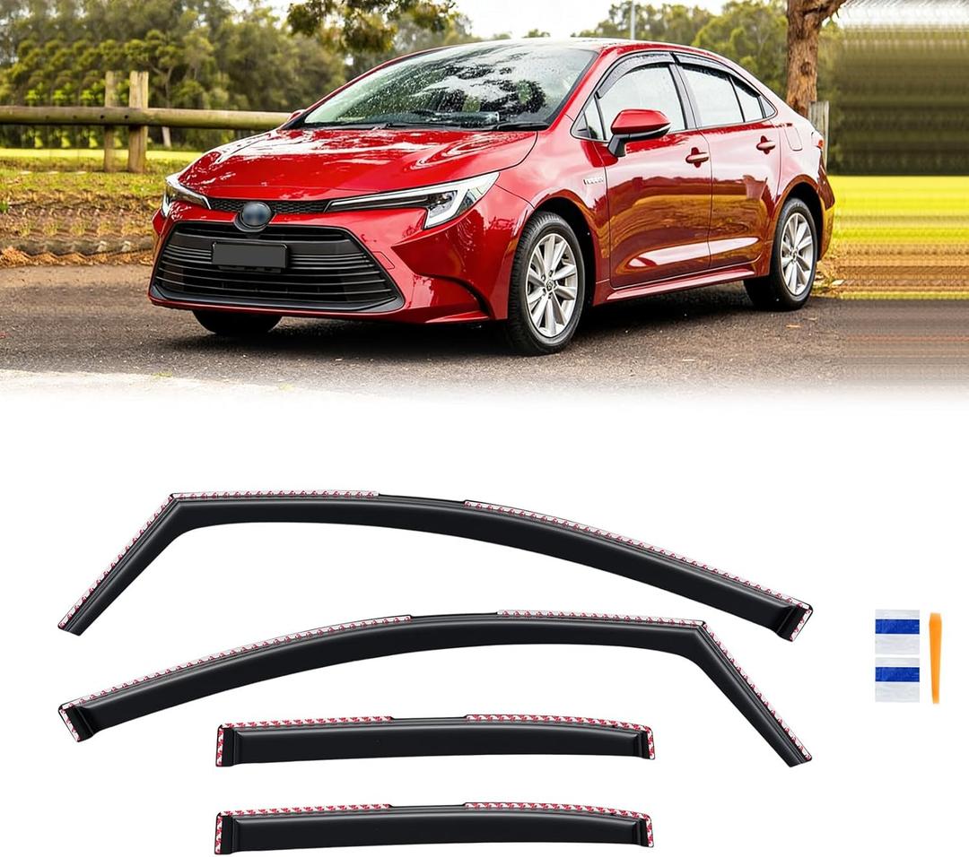 in-Channel Rain Guards for 2020-2026 Toyota Corolla Sedan, Window Visor Shields Vent Deflector Shade Wind Dark Smoke 2021 2022 2023 2024 20 21 22 23 24 25, Tape-On Outside-Mount, 4PCS