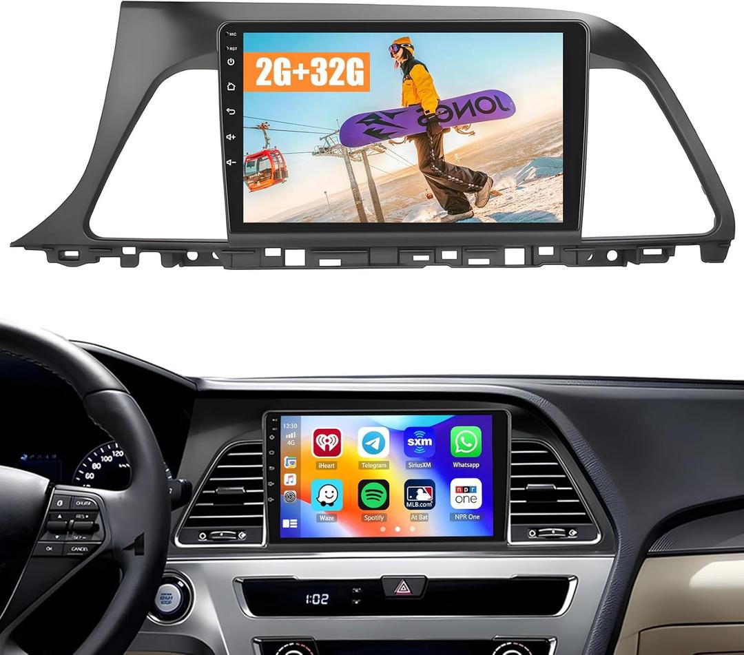 Hikity Car Stereo Dash Kit for Hyundai Sonata Sedan 7 LF 2014 2015 2016 2017, HD Touchscreen Android Car Radio 9 Inch with Wireless Carplay Android Auto GPS Navigation BT Backup Camera-2+32G