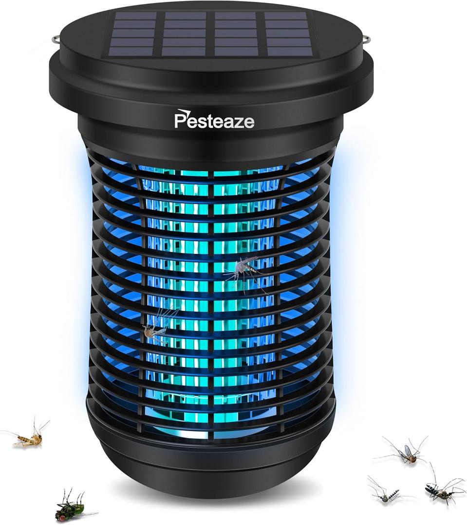 2 in 1 Solar Bug Zapper Outdoor, USB Rechargeable 3400mAh Battery, Cordless 4000V Mosquito Killer Lamp with UV Led Blue Light, Portable Electric Flying Insect Zapper Traps for Patio, Porch