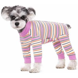 Dog Striped Recovery Suit, Puppy After Surgery Onesie for Female Male Dogs, Dogs Cats Long Sleeve Pajamas Bodysuit, Surgery Abdominal Wound Bandages Clothes, Dog Pant for Shedding Skin Disease, S