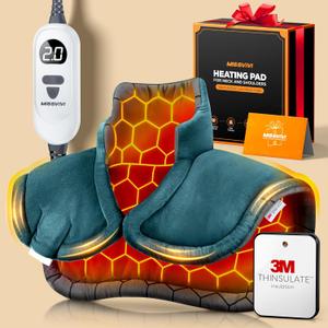 Graphene-Infused Instant Heating Pad with 3M Thinsulate, Ergonomic Weighted Heating Pad for Neck and Shoulders and Back, Heated Neck Wrap w/ 6 Heat Options 4 Auto Timer, Christmas Gifts for Women Men (22''x18'' Blue)