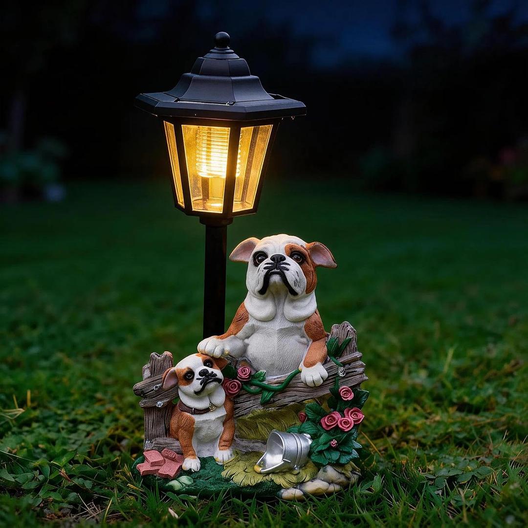 Bulldog Solar Lights Outdoor Garden Decor Waterproof Resin Dog Statues Yard Art Gifts Patio Lawn Pathway