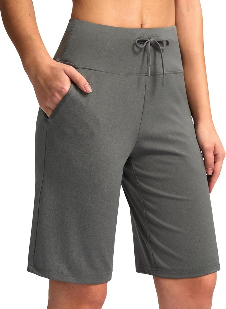 G Gradual Women's Bermuda Shorts with Pockets 11" Knee Length Stretch Comfy Drawstring Long Shorts for Women Summer Walking