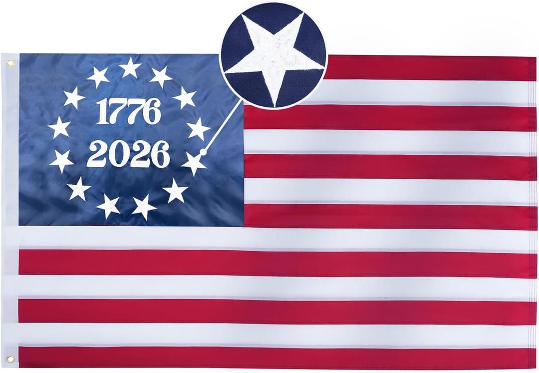 Homissor 1776-2026 Betsy Ross Flag 4x6 Feet Bennington 13 Star American Flags for 250th Anniversary Heavy Duty Outdoor Embroidered Colonies Banner for Outside