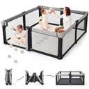 Sweeby Baby Playpen, 59x59 Inch Baby Gate Playpens for Babies and Toddlers, Extra Large Playpen with Door Play Yard for Fence Indoor and Outdoor Play Pen, Obsidian Black