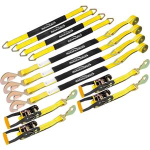 Heavy Duty Adjustable Car Tie Down Kit with Snap Hooks -Break Strength 10,000 lbs-Working Load 3333 lbs-Bonus Includes 4 Pack 36" Axle Straps with D-Ring(Yellow)