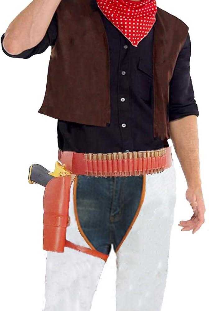 Western Cowboy Belt and Holster Set, PU Leather, Adjustable, Costume Accessory
