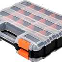 Small Parts Organizer, 34-Compartments Hardware Organizer Box, Double Side Storage Case Tools Box with Removable Dividers for Screws, Bolts, Nails, Beads, Jewelry & More (1 Pack, Orange)