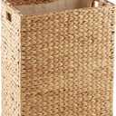 Casafield Large Laundry Hamper with Lid and Removable Liner Bag - Natural, Woven Water Hyacinth Rectangular Laundry Basket Sorter for Clothes and Towels