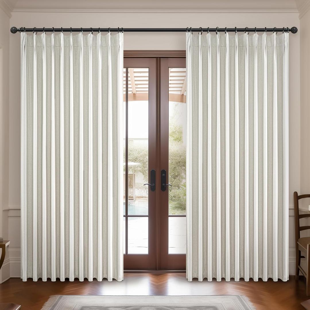 Lush Decor Wide Curtains for Windows 120 to 140 Blackout Linen 108 Inches Long, Pinch Pleated Thick 70 Inch Extra Wide Patio Door Curtain Panels 2 Set Drapes Floor to Ceiling Drapes Heavy Thermal (Birch)