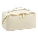 VERNASSA Large Capacity Travel Makeup Bag for Women, Waterproof Portable Cosmetic Bag with Compartments, Foldable Flat Lay Design for Easy Access, Perfect for Toiletries & Beauty Essentials (White)