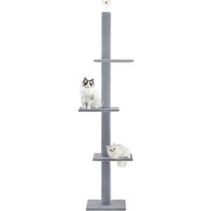 Max & Marlow Cat Tree Floor to Ceiling Cat Tower Height 95-108" Adjustable Kitten Tree Tall Climbing Tree with Carpet Scratching Post and Mat Cat Pole for Indoor Cats,Light Grey