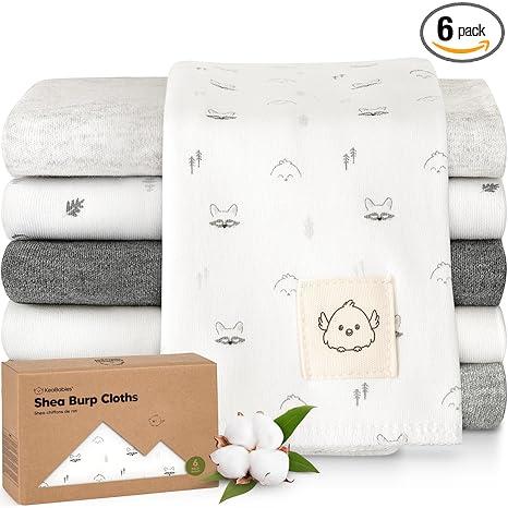 Organic Burp Cloths Baby Boy, Girl  6Pack Large 100% Cotton Burping Cloths for Babies, Spit Up Rags, Super Absorbent, Ultra Soft Newborn Rag, Gender Neutral, Machine Washable, Durable (Neutrals)