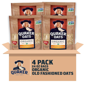 Quaker Old Fashioned Rolled Oats, USDA Organic, Non GMO Project Verified, 24oz Resealable Bags (Pack of 4), BB July 18, 2026