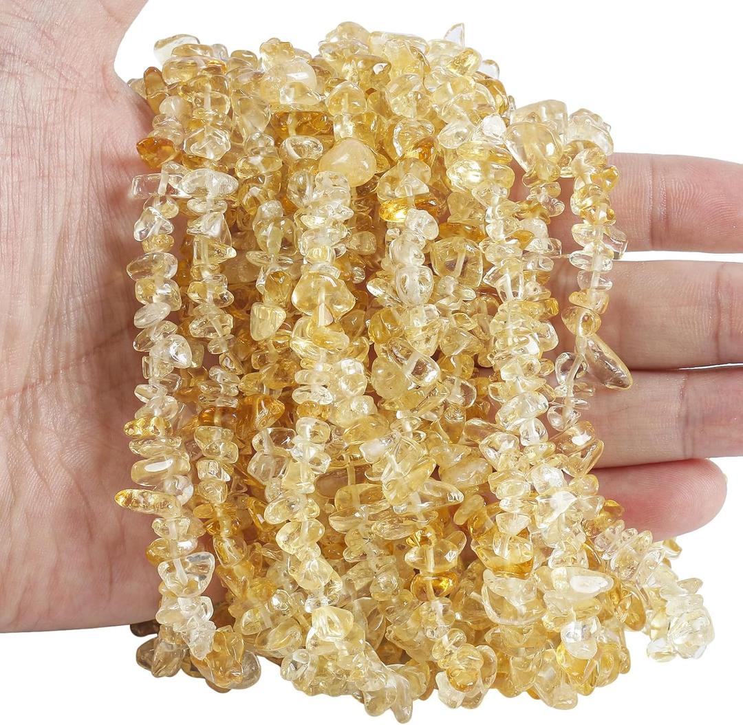 5-8mm Citrine Tumbled Stone Chip Beads for Jewelry Making, Irregular Shaped Healing Crystal Loose Beads Strand, 64 Inches
