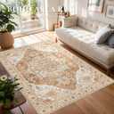 Boho Area Rug 6x9 Washable Large Vintage Rug for Living Room Bedroom Office Kitchen Entrance Dining Room Non Slip Soft Low-Pile Farmhouse, Caramel/Beige/Multi