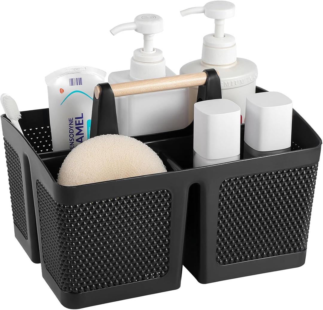 Portable Shower Caddy Basket Plastic Cleaning Caddy Organizer Storage Tote with Handle for Bathroom, College, Dorm Room Essentials, Black
