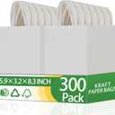 OEMVALATY 300Pcs 5.9x3.2x8.3 Inch Small White Paper Bags with Handles Bulk Gift Wrap Bags Kraft Paper Gift Bags for Birthday Party Favors Grocery Retail Business Shopping Merchandise Goody Craft Bags