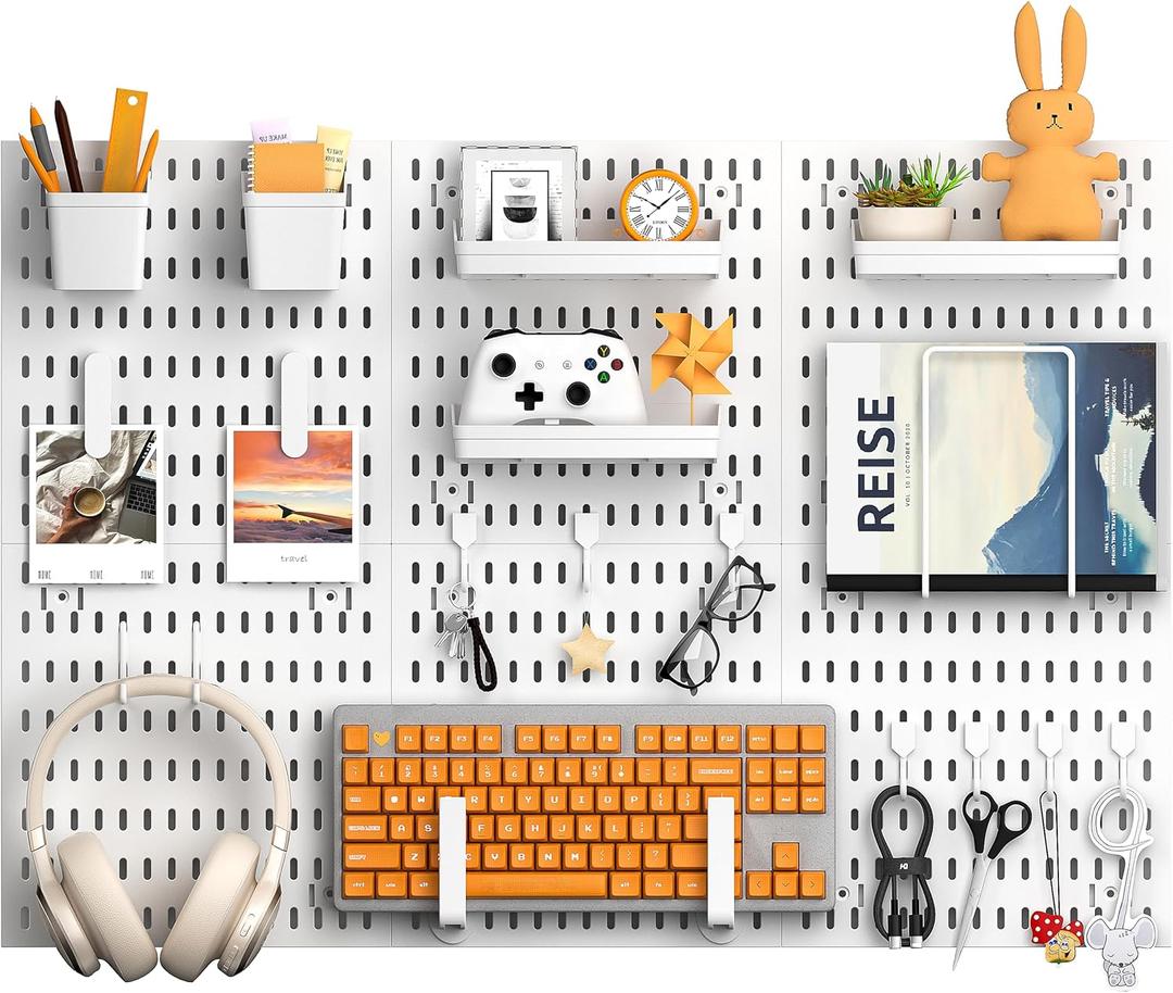 Peg Board, 24"x36" Pegboard Wall Organizer, Includes 6PCS White Peg Boards and Accessories, Plastic Peg Board Panels for Craft Room, Office, Kitchen, Gaming Room