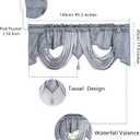 Grey Valance for Windows Short Curtains Swag Tassel Decorative Waterfall Drapes Vintage Window Treatment Topper for Living Room Kitchen Cafe 55x18 Inch
