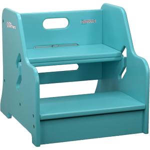 Little Partners Toddler Step Up Stool | 2 Step Adjustable Height for Kitchen, Bathroom or Nursery (Turquoise)