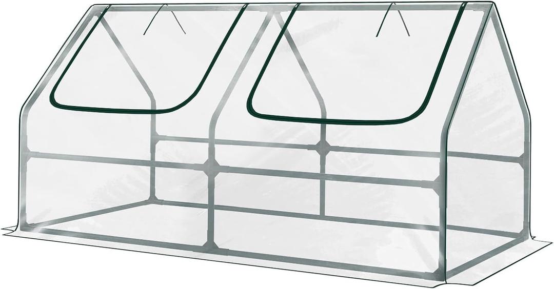 Aoodor 6 x 3 x 3 ft Mini Greenhouse with 2 Zipper Doors, Water-Resistant, UV-Protected for Flowers, Vegetables, and Herbs, Transparent