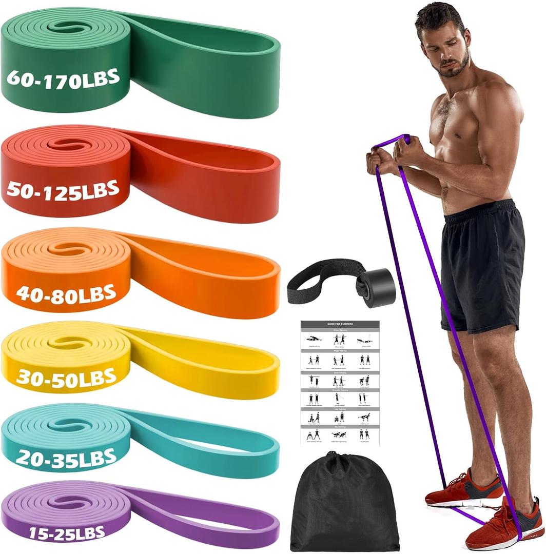 Zacro Resistance Bands, 6 Resistance Levels Pull Up Assistance Bands, Exercise Bands for Men&Women, Heavy Duty Resistance Band Set with Door Anchor, for Working Out, Muscle Training, Physical Therapy (Green+Red+Orange+Yellow+Cyan+Purple)